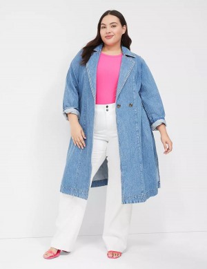 Lane Bryant Denimed Trench Women Trench Coat Blue | HUE7433VS