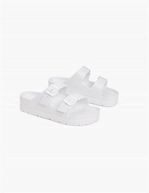 Lane Bryant Double-Band Women Slide Sandals White | BSA53100BW