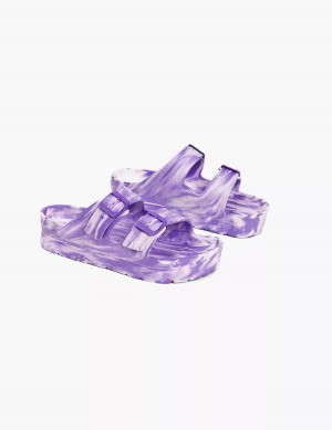 Lane Bryant Double-Band Women Slide Sandals Purple | LIT8382MC