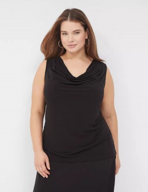 Lane Bryant Drape-Neck Shell Women T Shirts Black | ZFM1155ME