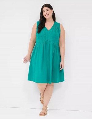 Lane Bryant Easy Swing Eyelet-Bodice Women Casual Dress Light Turquoise | NRG6391VQ