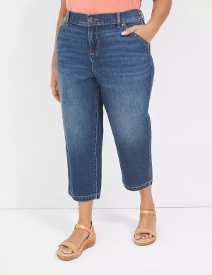 Lane Bryant Elastic Back-Waist Boyfriend Capri Women Jeans Dark Blue | ADX3283HK