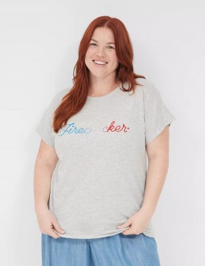 Lane Bryant Embroidered Firecracker Graphic Tee Women T Shirts Grey | IHL7070XS