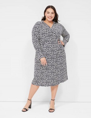 Lane Bryant Faux-Wrap Collar Jersey Women Midi Dress Navy | CEW2345ZC