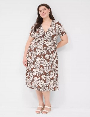 Lane Bryant Faux-Wrap Jersey Women Midi Dress Brown | EFK1657JO