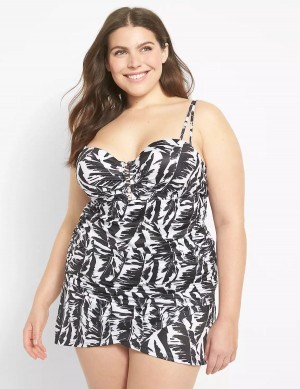 Lane Bryant Faux-Wrap Swim Women Skirts White Black | WID1077SE