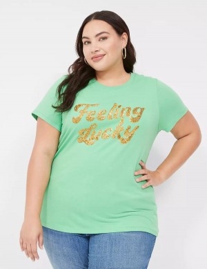 Lane Bryant Feeling Lucky Graphic Tee Women Tank Top Light Green | AWY6273GF