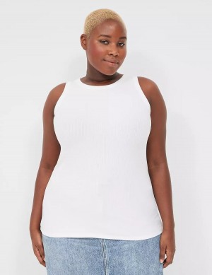 Lane Bryant Fitted High-Neck Rib Women Tank Top White | POF3892CU