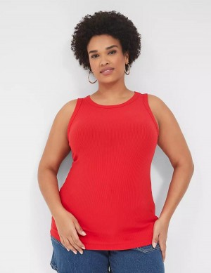 Lane Bryant Fitted High-Neck Rib Women Tank Top Red | BQM1857ZS