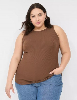 Lane Bryant Fitted High-Neck Rib Women Tank Top Brown | ZJO18KS