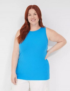 Lane Bryant Fitted High-Neck Rib Women Tank Top Blue | GUV2647IX