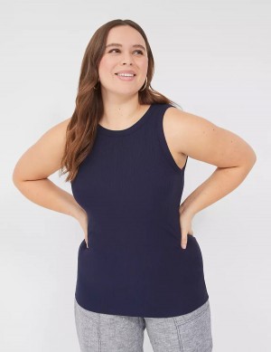 Lane Bryant Fitted High-Neck Rib Women Tank Top Blue | RCB5234EP