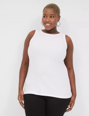 Lane Bryant Fitted High-Neck Ribbed Women Tank Top White | ZCG6541LC