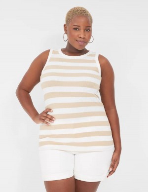 Lane Bryant Fitted High-Neck Ribbed Women Tank Top Brown White | LGV1389HX