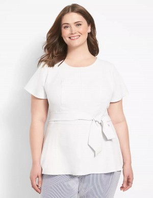 Lane Bryant Fitted Short-Sleeve Crew-Neck Lena Top Women T Shirts White Rose | ZKI1063CY