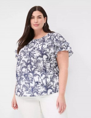 Lane Bryant Flutter-Sleeve Crew-Neck Top Women T Shirts Navy | GYE10015GF