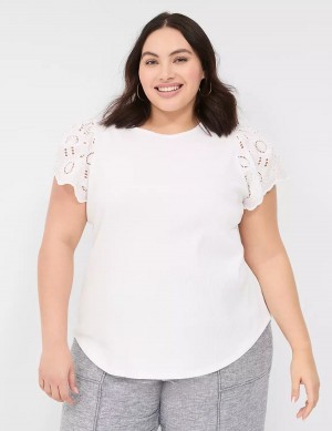 Lane Bryant Flutter Eyelet-Sleeve Top Women T Shirts White | DFV4525HW