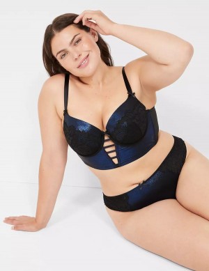 Lane Bryant Foil Shine Longline Women Balconette Bra Black | YGM1544NJ