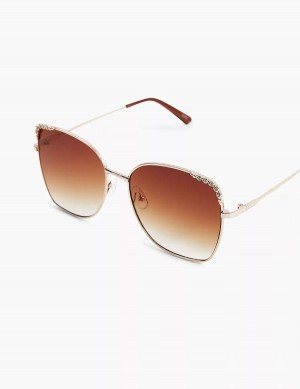 Lane Bryant Goldtone & Bling Butterfly Aviator Women Sunglasses Gold | PVB642EU