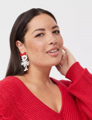 Lane Bryant Holiday Beaded Snowman Women Earrings Gold | VLX3794XT