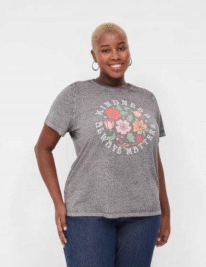 Lane Bryant Kindness Always Matters Burnout Graphic Tee Women T Shirts Dark Grey | NLY615RV