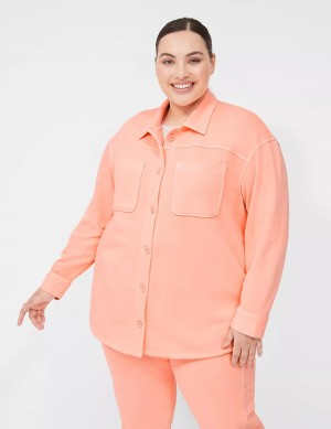 Lane Bryant LIVI Button-Front French Terry Shacket Women Shirts Coral | BSN5682ZS