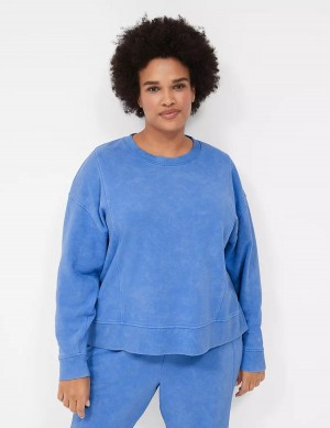 Lane Bryant LIVI Crew-Neck French Terry Washed Women Sweatshirts Blue | HRN1965MZ