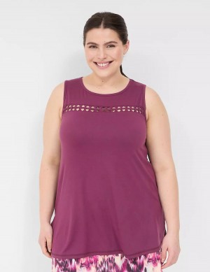 Lane Bryant LIVI Crew-Neck Macrame Women Tank Top Dark Purple | ZRX1529GQ