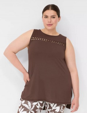 Lane Bryant LIVI Crew-Neck Macrame Women Tank Top Dark Brown | GUZ7562NL