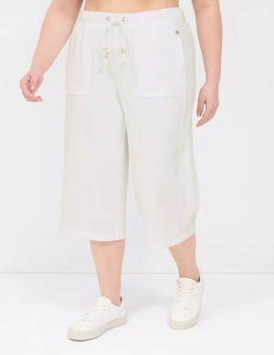 Lane Bryant LIVI French Terry Relaxed Straight Capri Women Pants White | MVM5963ON