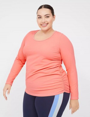 Lane Bryant LIVI Scoop-Neck Ruched Wicking Rib Top Women T Shirts Coral | PCP6868EC