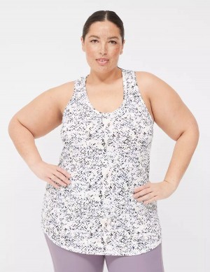 Lane Bryant LIVI Scoop-Neck Wicking Racerback Women Tank Top White Black | YMQ2648TM