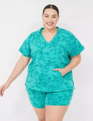 Lane Bryant LIVI Short-Sleeve French Terry Women Hoodie Turquoise | GXG8212PT