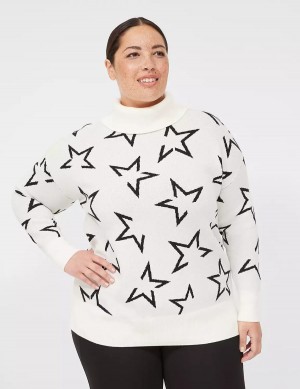 Lane Bryant LIVI Turtleneck Star Women Sweaters Cream Black | RLJ1777ZL