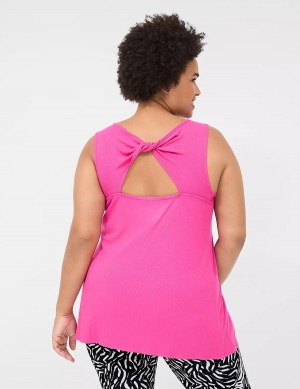 Lane Bryant LIVI Twist-Back Rib Women Tank Top Fuchsia Pink | WZA9725KB