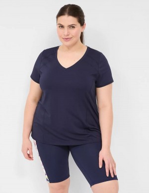 Lane Bryant LIVI Wicking V-Neck Performance Tee Women T Shirts Navy | XTC2879BZ