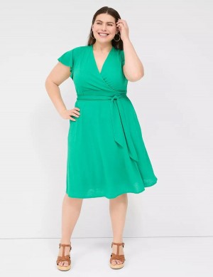 Lane Bryant Lena Surplice-Neck Women Knitted Dress Turquoise | NZL6343MB