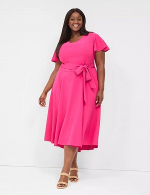 Lane Bryant Lena V-Neck High-Low Women Midi Dress Pink | MWU2851CS