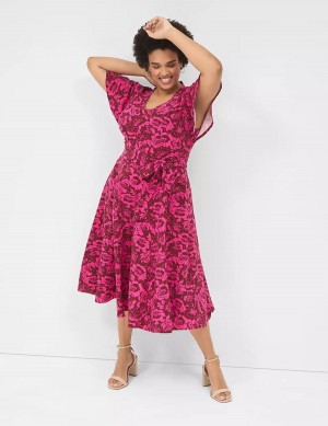 Lane Bryant Lena V-Neck Level-Hem Women Midi Dress Pink | ACU3851SW