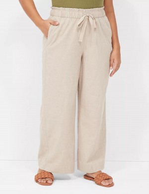 Lane Bryant Linen Wide Leg Women Pants Beige | KAZ8226XY