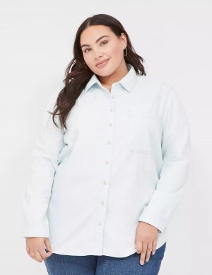 Lane Bryant Long-Sleeve Button-Front Denim Boyfriend Women Shirts Light Blue | ALH9834TC