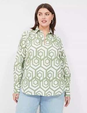 Lane Bryant Long-Sleeve Collar Popover Women Shirts Green | WCW1220TX