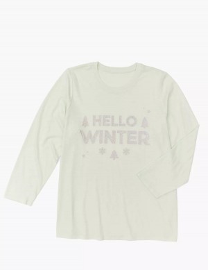 Lane Bryant Long-Sleeve Hello Winter Graphic Tee Women T Shirts Light Green | URX4121OG