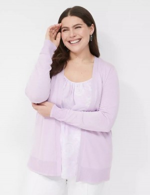 Lane Bryant Long-Sleeve Open-Front Women Cardigan Purple | QYM380LD