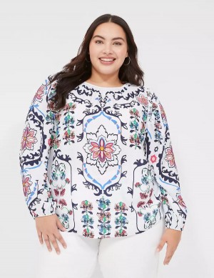 Lane Bryant Long-Sleeve Peasant Women Blouse White Multicolor | AGI4238DV