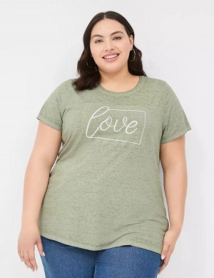 Lane Bryant Love Graphic Tee Women T Shirts Olive Green | NHB8554AM