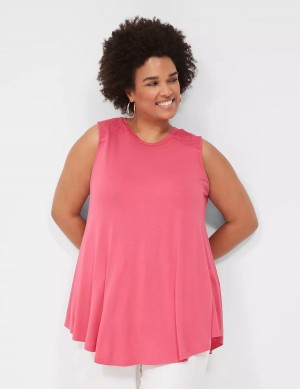 Lane Bryant Max Swing High-Neck Smocked-Shoulder Tunic Women T Shirts Pink | IIK548KC