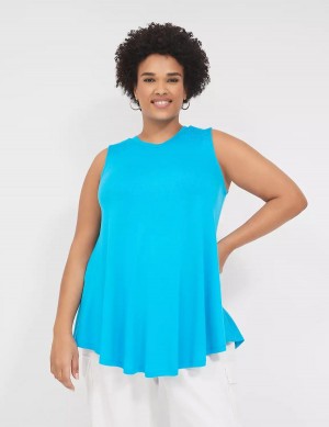 Lane Bryant Max Swing High-Neck Smocked-Shoulder Tunic Women T Shirts Blue | UWI4480LW