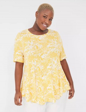 Lane Bryant Max Swing Perfect Sleeve Crew-Neck Tee Women T Shirts Yellow | KOK4875TE