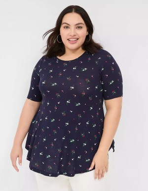 Lane Bryant Max Swing Perfect Sleeve Crew-Neck Tee Women T Shirts Navy Multicolor | JHF9624RA